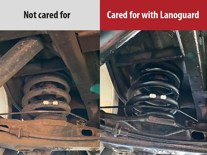 Lanoguard being applied to inner arches and subframe